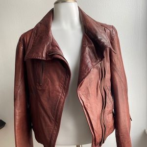 Black Rivet cognac small bomber leather jacket